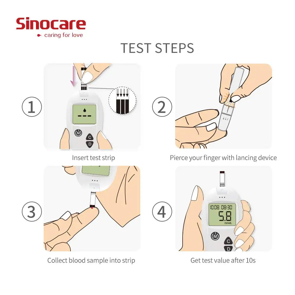 Sinocare Safe-Accu Blood Glucose Meter Glucometer Kit Diabetes Tester 50/100 Test Strips Lancets Medical Blood Sugar Meter