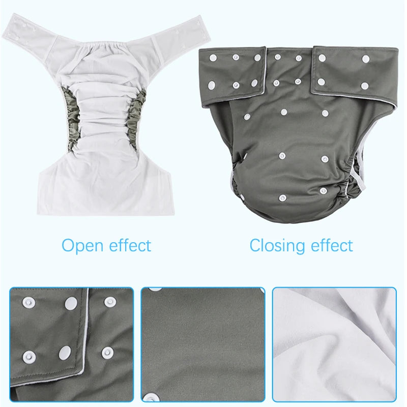 1PC Adult Diapers Waterproof Washable Reusable Adults Elderly Cloth Diapers Adjustable Pocket Nappies For Bedridden Incontinence